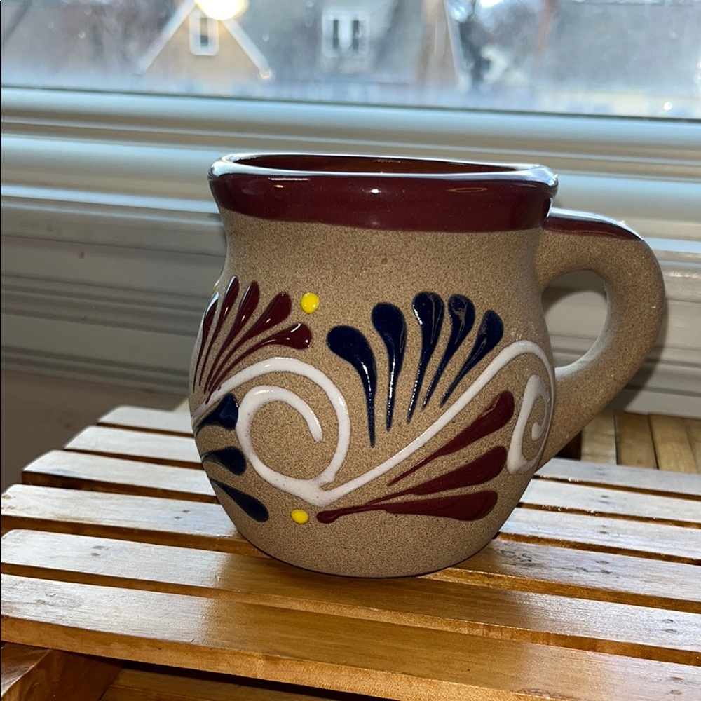 Tonala Style Ceramic Mug with Red and Blue Accents‎